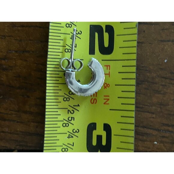 Sterling Silver 925 Petite Hoop Earrings Post With Channel Set Crystals 3/8 inch - Picture 4 of 10